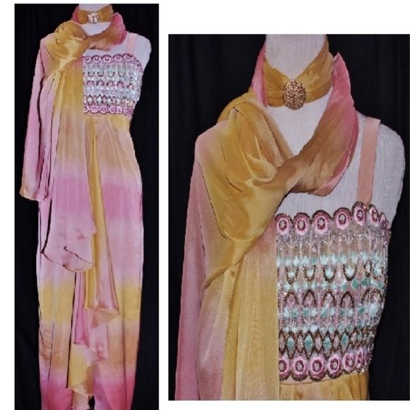 Rose Taft Dresses & Skirts - Ombre Chiffon Beaded Dress Gown w Shawl